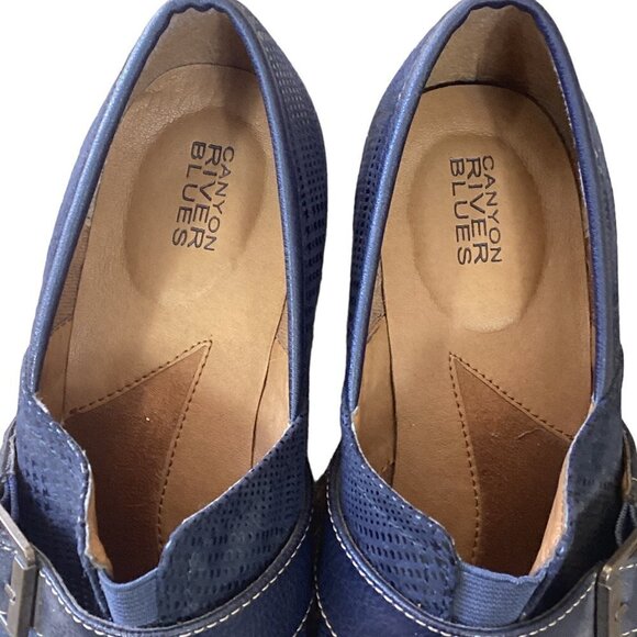 Canyon River Blues Slip On Clogs 10/10.5* Blue Embossed Houndstooth Plaid 263B - Picture 7 of 8